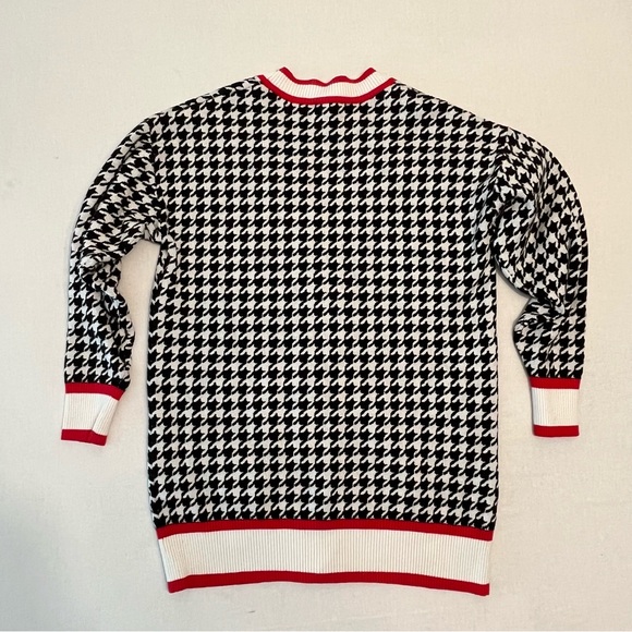 VENUS Houndstooth Black & White Red Trim Oversized Sweater Retro Cardigan size M - Picture 7 of 7